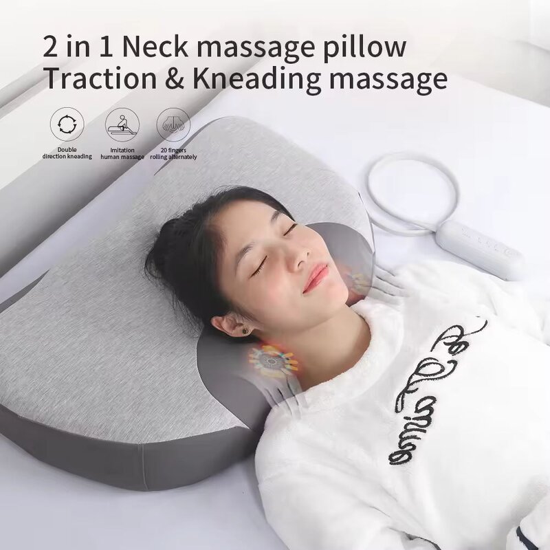 3-in-1 Smart Pillow - Height Adjustable Hot Compress Airbag Massage Neck Shoulders Controller