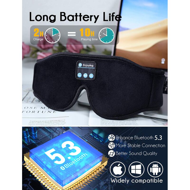 3D Bluetooth Sleep Mask - Top Sell Hand Held Waterproof Noise Cancelling Earbuds Dark Circles
