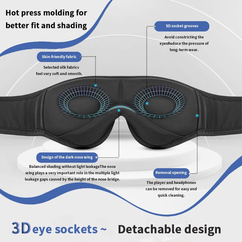 Bluetooth Music Eye Mask - Hot 5.0 Audio Wireless 3D Stereo White Noise Dark Circles Relief