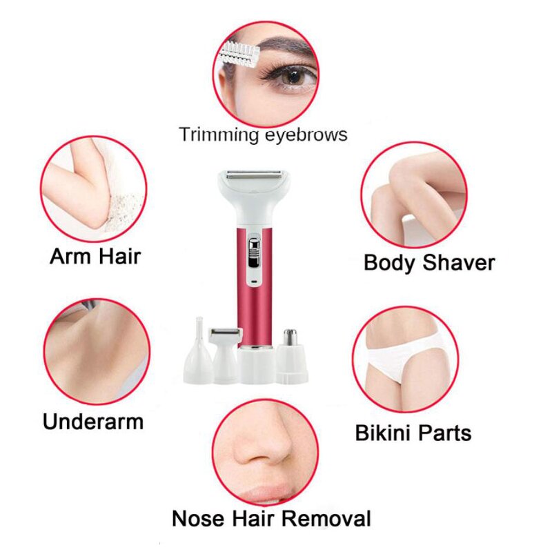 5-in-1 Women's Epilator - Rechargeable Facial Body Nose Bikini Trim 1-Year Warranty