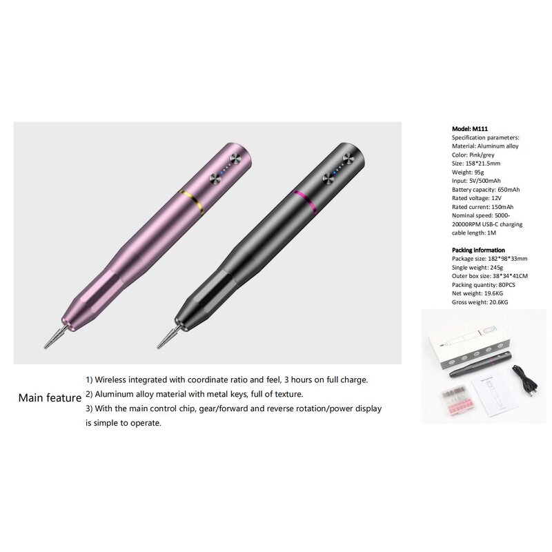 85W Cordless Nail Drill - Rechargeable 35000rpm Brushless High Torque Acrylic Nail Efile