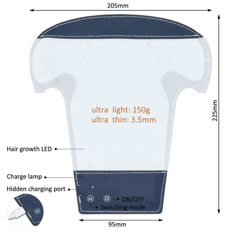 Laser Hair Growth Cap - Wireless Red Light Therapy Professional Hair Loss Treatment Regrowth