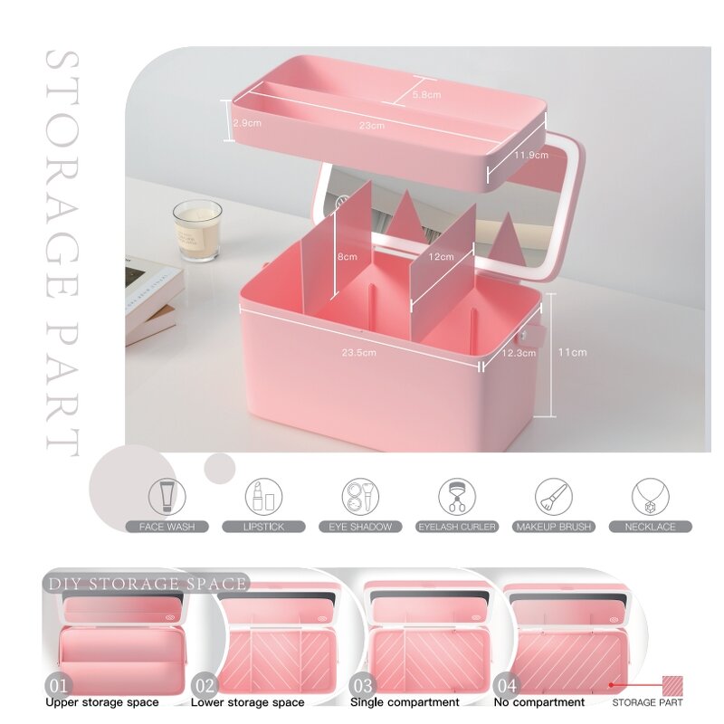 LED Makeup Mirror - Portable Type-C Rechargeable Touch Screen Brightness Adjustable