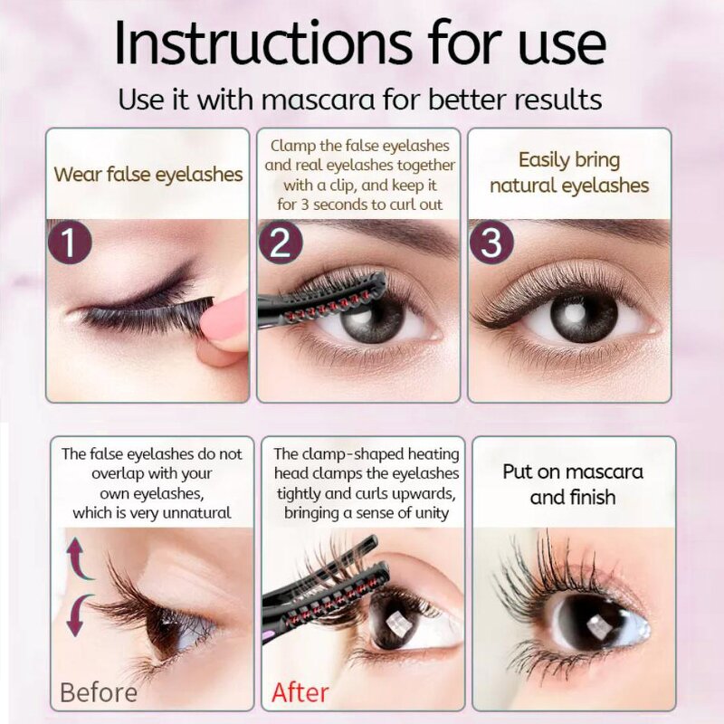 Heated Eyelash Brush - Top Seller 3D Mini Rechargeable Black Curler 1082 Makeup Kit