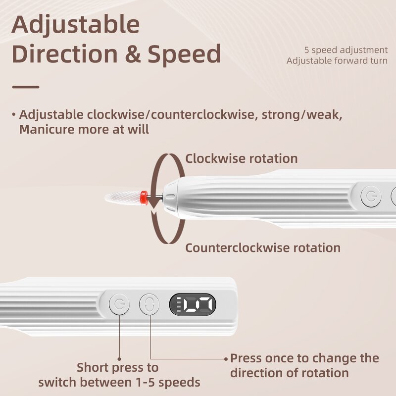 All-in-One Nail Drill - Rechargeable UV Lamp Desktop Base 6pcs Acrylic Files USB Portable