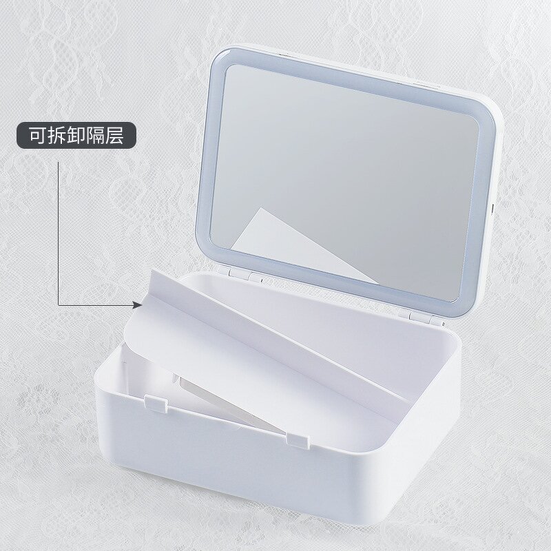 2-Sized Makeup Bag - Foldable LED Lighted Bronze Mirror Large Desktop Cosmetic Storage