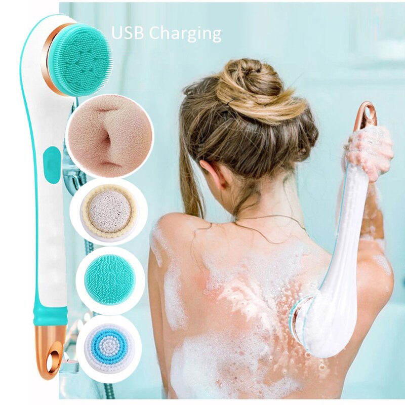 2in1 Electric Bath Brush - Multifunction Long Handle Vibrating Back Body Cleansing Portable