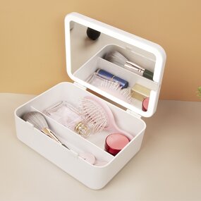 2-Sized Makeup Bag - Foldable LED Lighted Bronze Mirror Large Desktop Cosmetic Storage