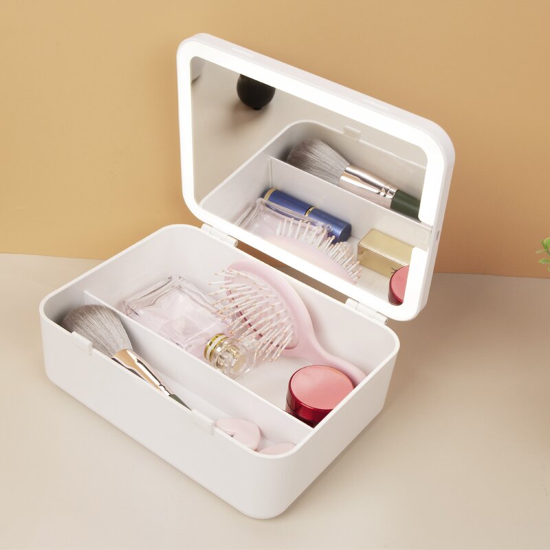 2-Sized Makeup Bag - Foldable LED Lighted Bronze Mirror Large Desktop Cosmetic Storage