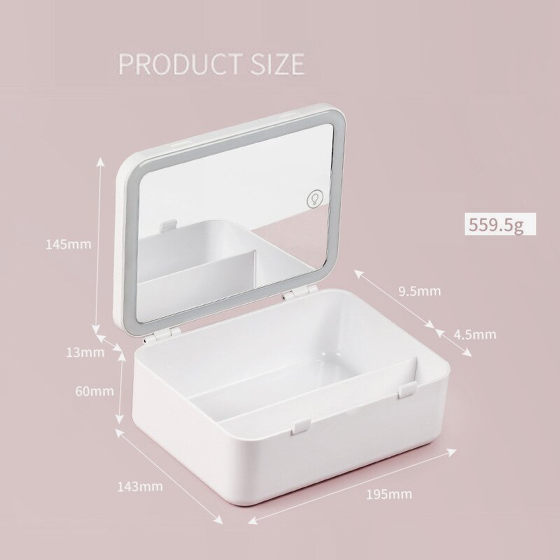 2-Sized Makeup Bag - Foldable LED Lighted Bronze Mirror Large Desktop Cosmetic Storage