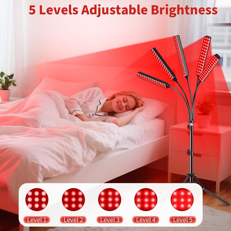Red Infrared Therapy Device - 5 Heads with Stand 660nm&850nm Full Body Face Muscle