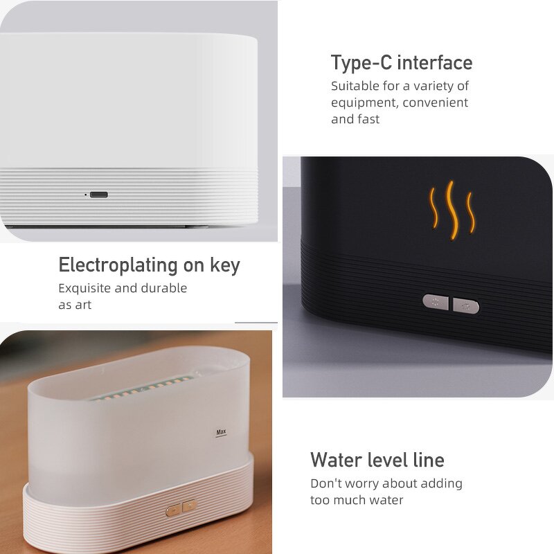 Mini Oil Diffuser - Portable 200ml Ultrasonic Flame Essential Oil Aromatherapy Plastic