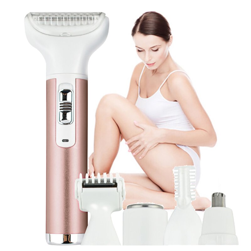5-in-1 Women's Epilator - Rechargeable Facial Body Nose Bikini Trim 1-Year Warranty