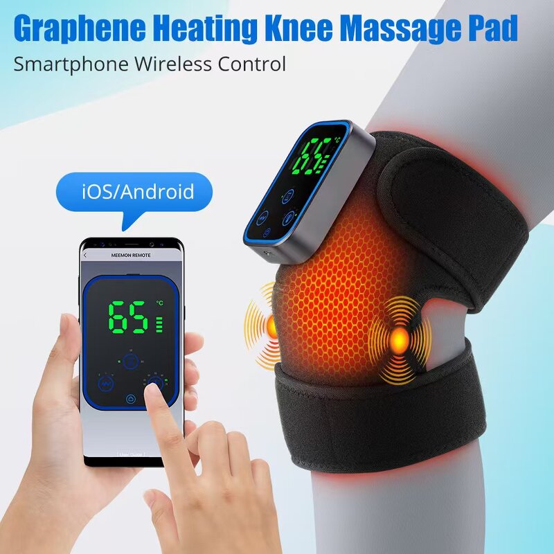 Graphene Knee Massager - 3-in-1 Wireless App 3 Level Vibration Cotton Heated Knee Pad