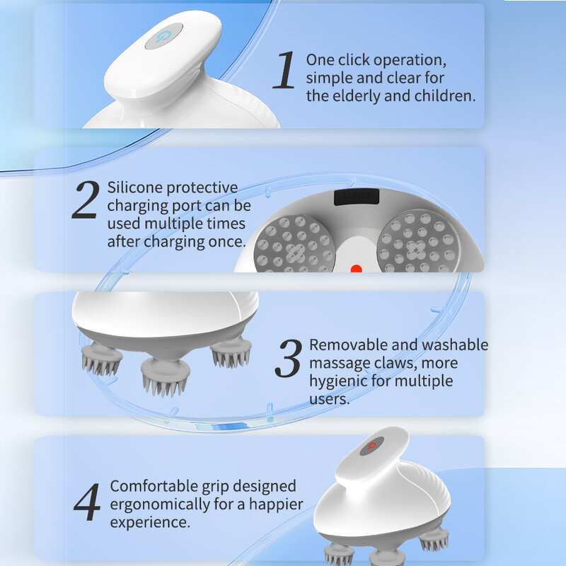 Electric Scalp Massager - 84 Nodes Cordless Kneading Handheld Portable Head Scratcher