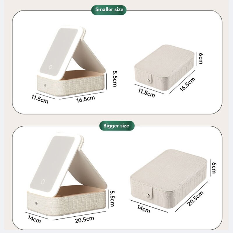 Travel Makeup Box - Stock Waterproof Leather LED Light Bronze Mirror Cosmetic Storage