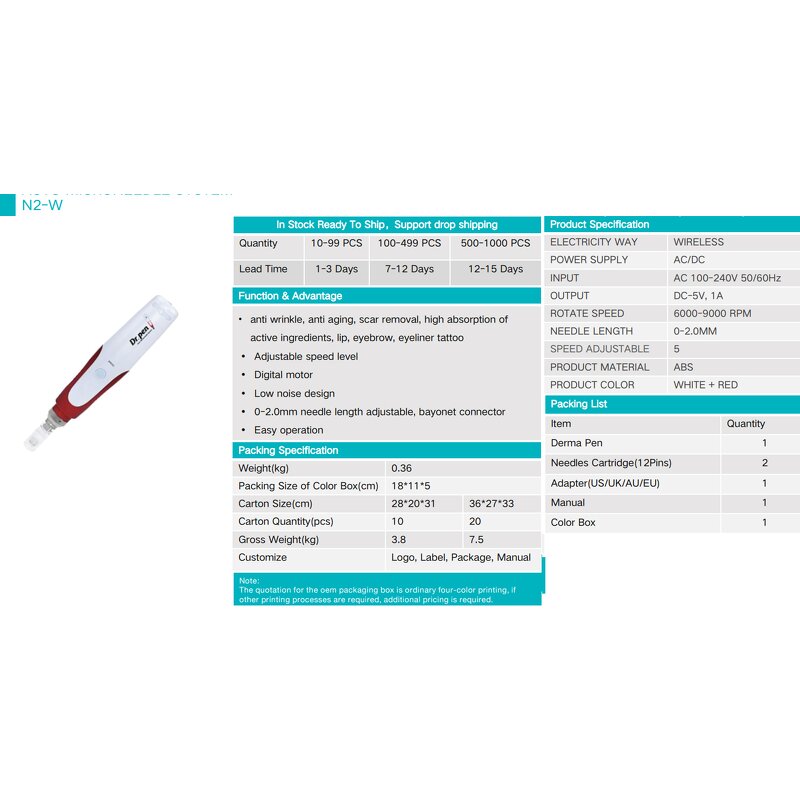 N2 Derma Pen - NANO RF Microneedling 7 Color Light 6S Whitening Dark Circles Remover