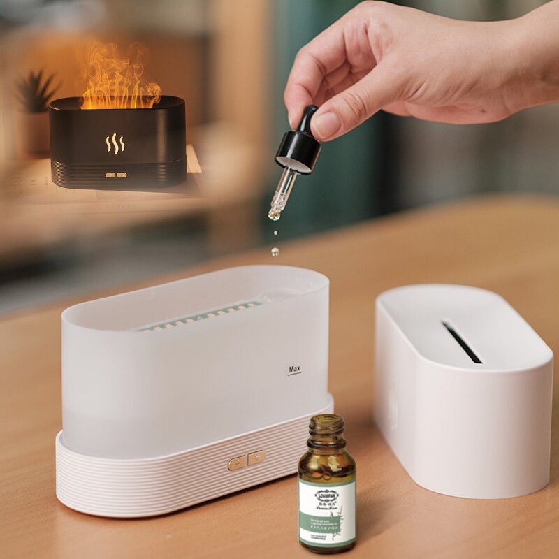 Mini Oil Diffuser - Portable 200ml Ultrasonic Flame Essential Oil Aromatherapy Plastic
