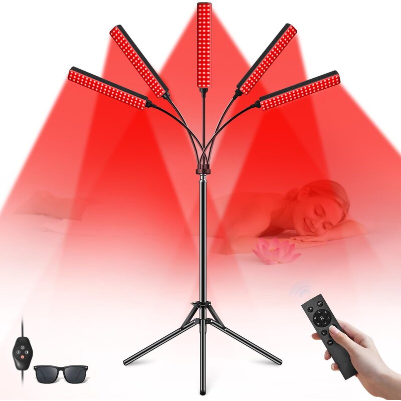 Red Infrared Therapy Device - 5 Heads with Stand 660nm&850nm Full Body Face Muscle