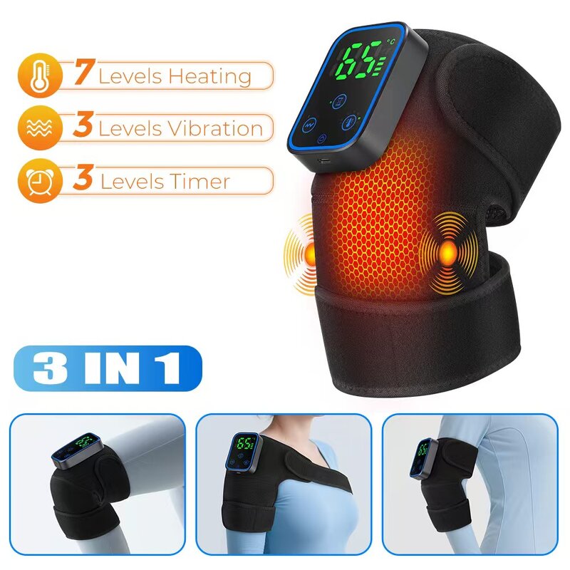 Graphene Knee Massager - 3-in-1 Wireless App 3 Level Vibration Cotton Heated Knee Pad