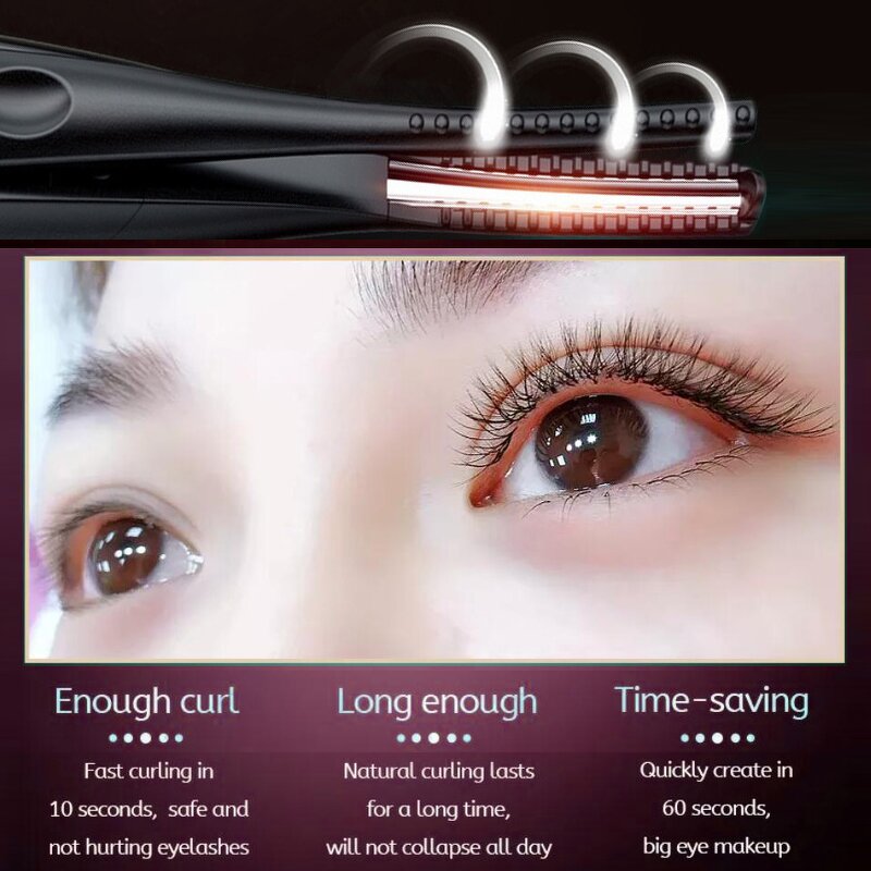 Heated Eyelash Brush - Top Seller 3D Mini Rechargeable Black Curler 1082 Makeup Kit