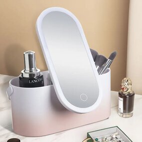 Makeup Bag with Mirror - Nordic 360 Rotate USB LED Waterproof Oval Cosmetic Mirror