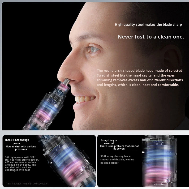 Nose Hair Trimmer - Rechargeable Stainless Steel Detachable Washable Blade Men Women