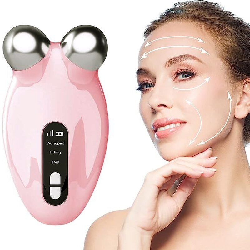 Microcurrent Face Lift Device - Mini LED Wrinkle Remover Skin Tightening Roller Tool
