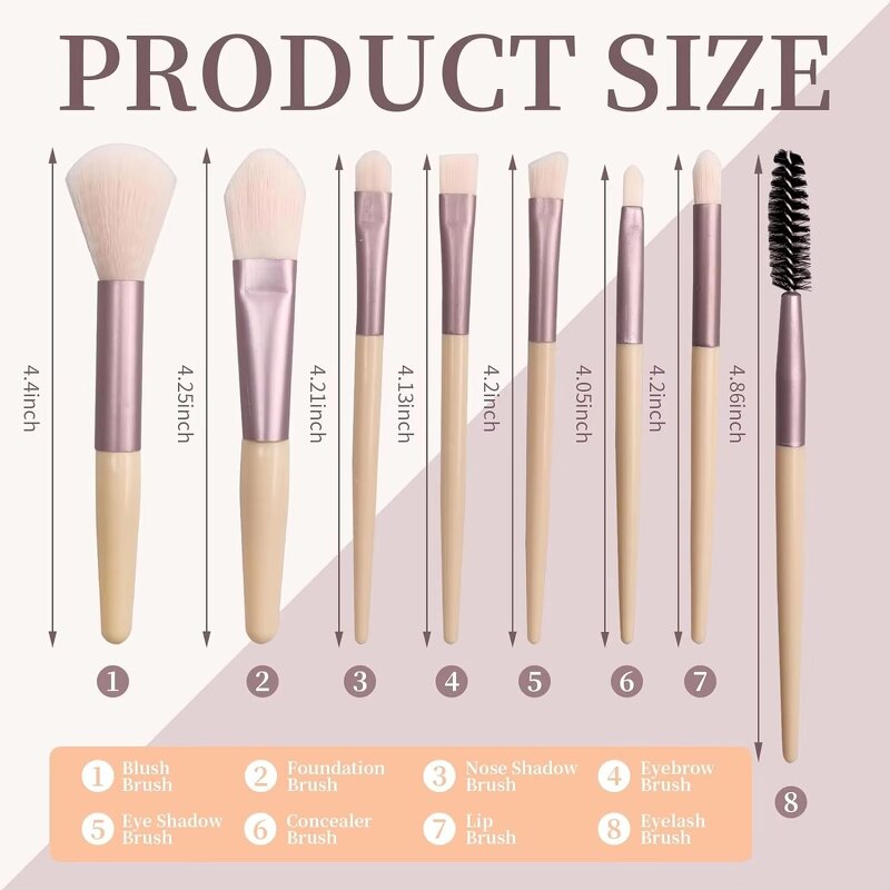 Makeup Brush Set - Customized 8-Pcs Mini Portable Soft Hair Concealer Face Beauty