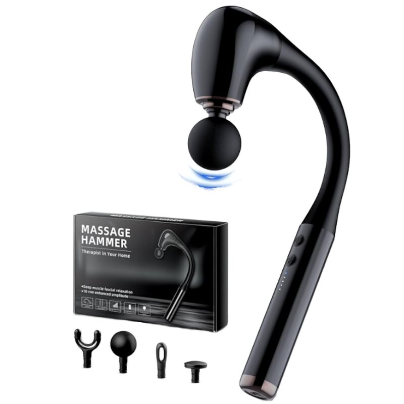 Massage Hammer - Multifunctional Wireless 4 Heads Vibration Timer Deep Tissue Massage