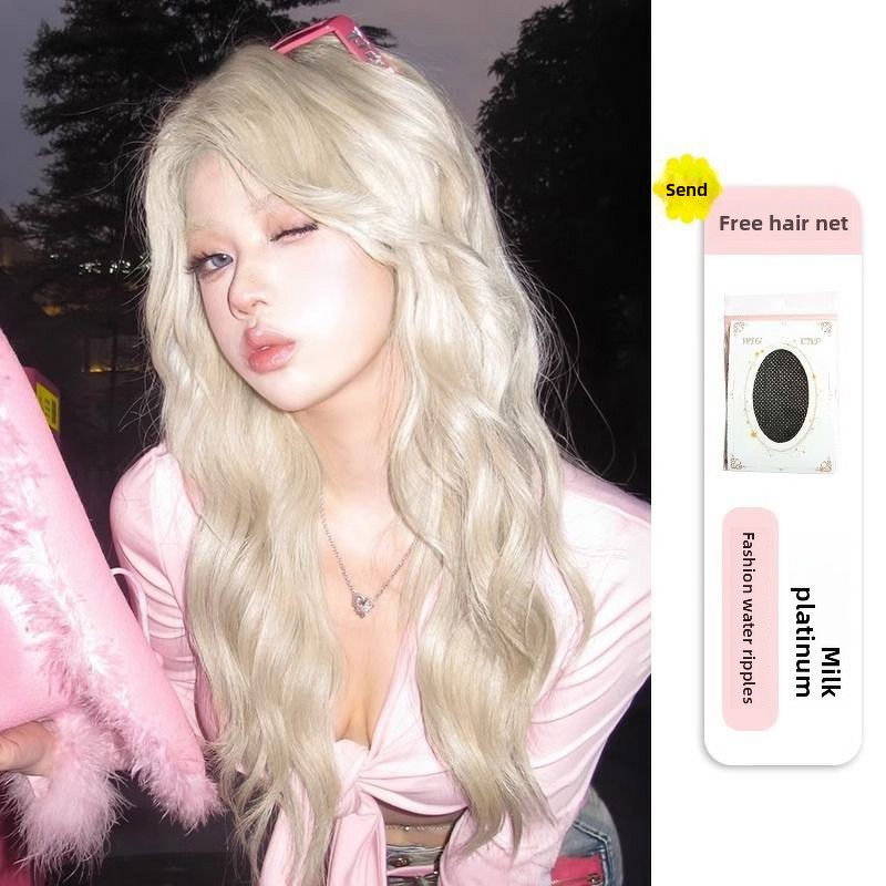 Lace Front Wig - Women's Long Curly Water Wave Milky White-Gold Lolita Synthetic