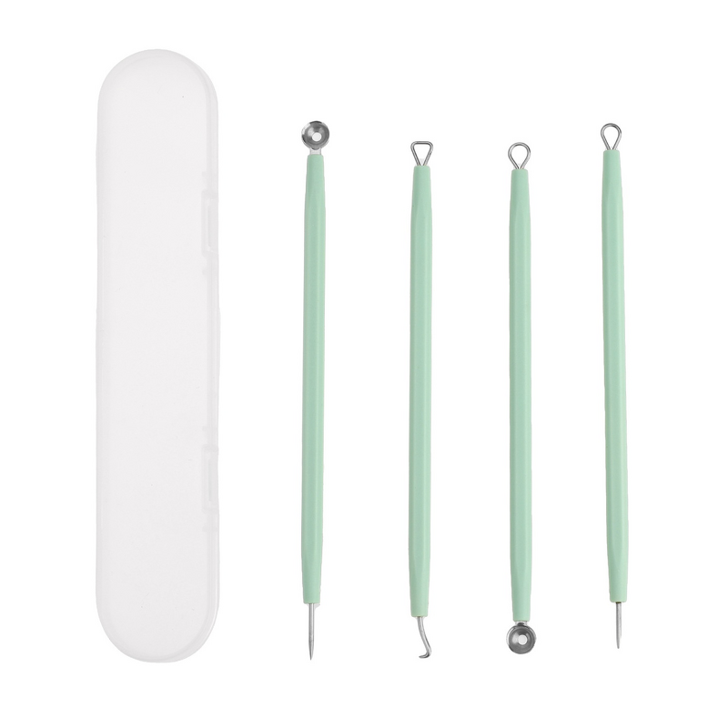 Blackhead Extractor Set - 4-Piece Stainless Steel Plastic Handle Acne Comedone Remover