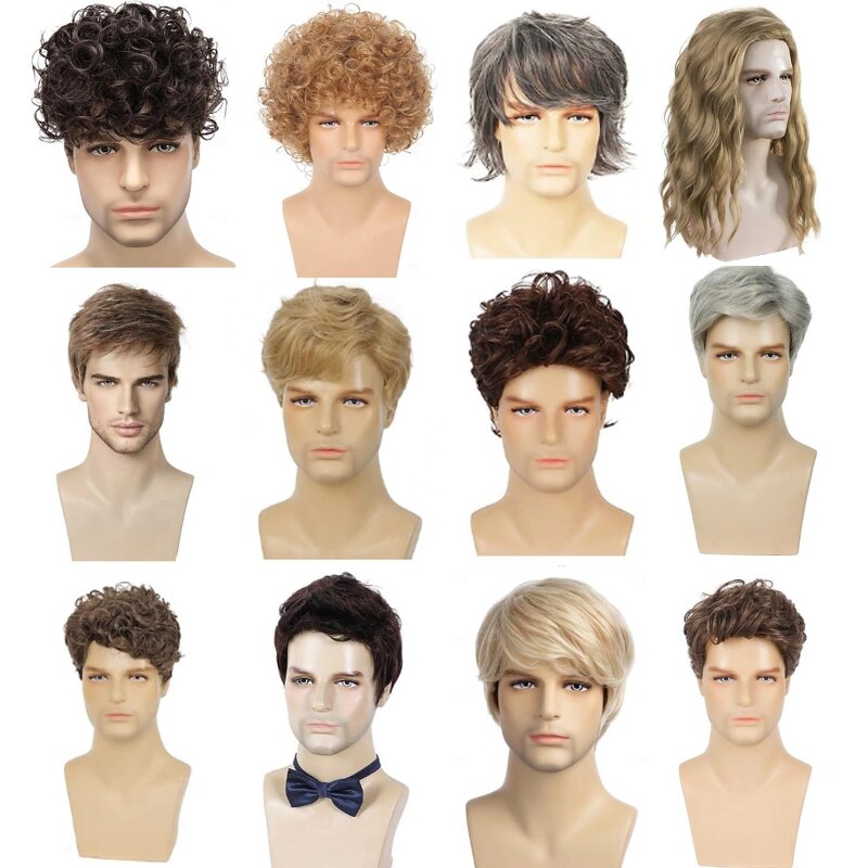 Baseball Cap Wigs - High Quality Custom Short Straight Curly Black Brown Synthetic Bob