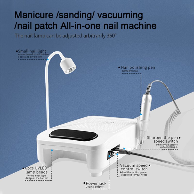 4 in 1 Nail Set Kit - Portable UV Lamp 35000 Rpm Rechargeable Drill Machine Dryer