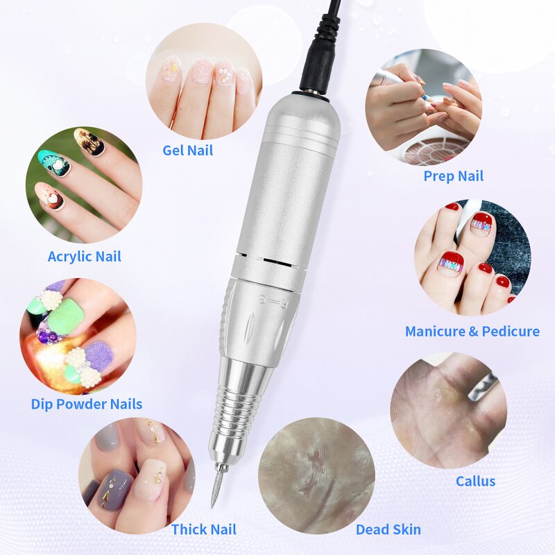 45000rpm Nail Drill - Professional Stainless Steel 6 Bits Acrylic Gel Polish Remover