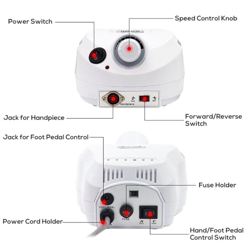 45000rpm Nail Drill - Professional Stainless Steel 6 Bits Acrylic Gel Polish Remover