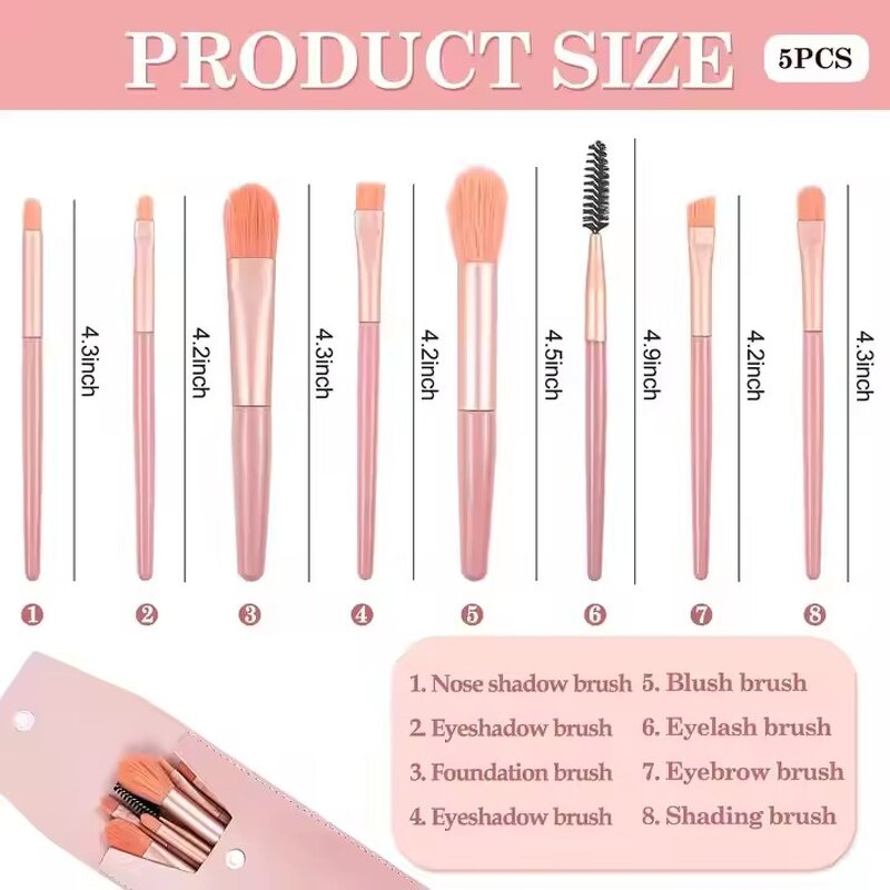 Makeup Brush Set - Customized 8-Pcs Mini Portable Soft Hair Concealer Face Beauty