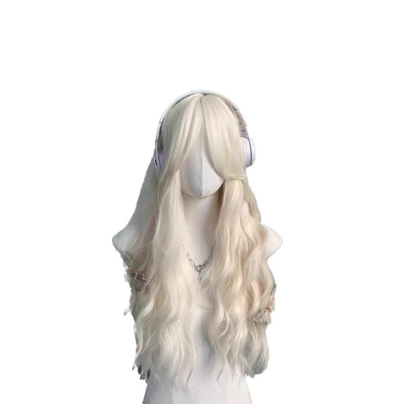 Lace Front Wig - Women's Long Curly Water Wave Milky White-Gold Lolita Synthetic