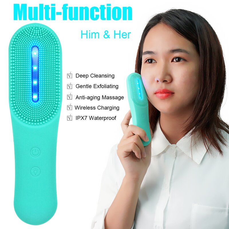 Silicone Cleansing Brush - Waterproof LED Light Therapy Deep Pore US/UK Plugs Exfoliator
