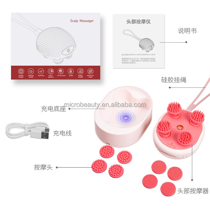 Red Light Scalp Massager - IPX7 Waterproof 360° Kneading Stress Relax Hair Growth