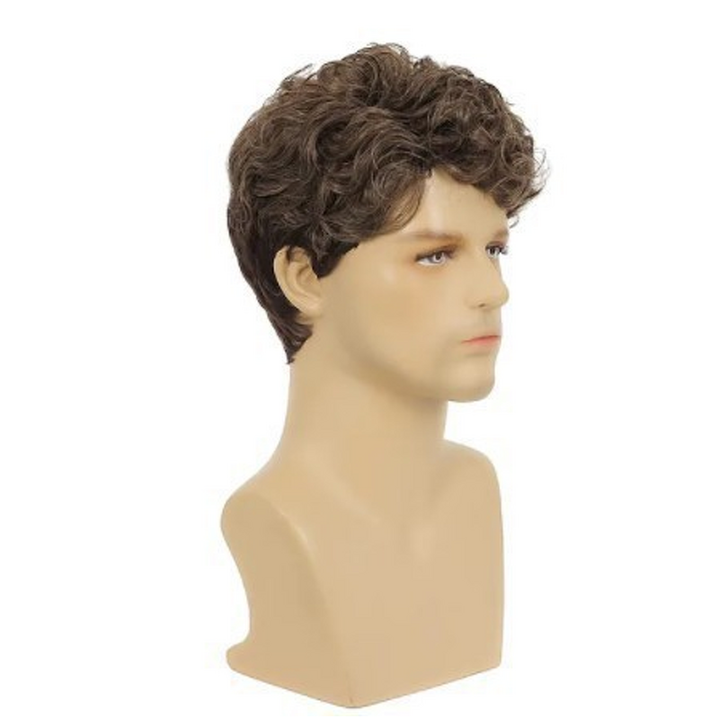 Men's Wig - Camel Short Curly French Curl 180% Density High Temperature Adjustable