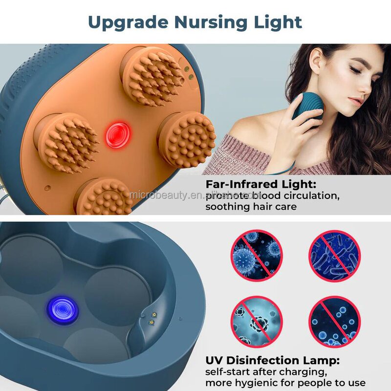 Red Light Scalp Massager - IPX7 Waterproof 360° Kneading Stress Relax Hair Growth