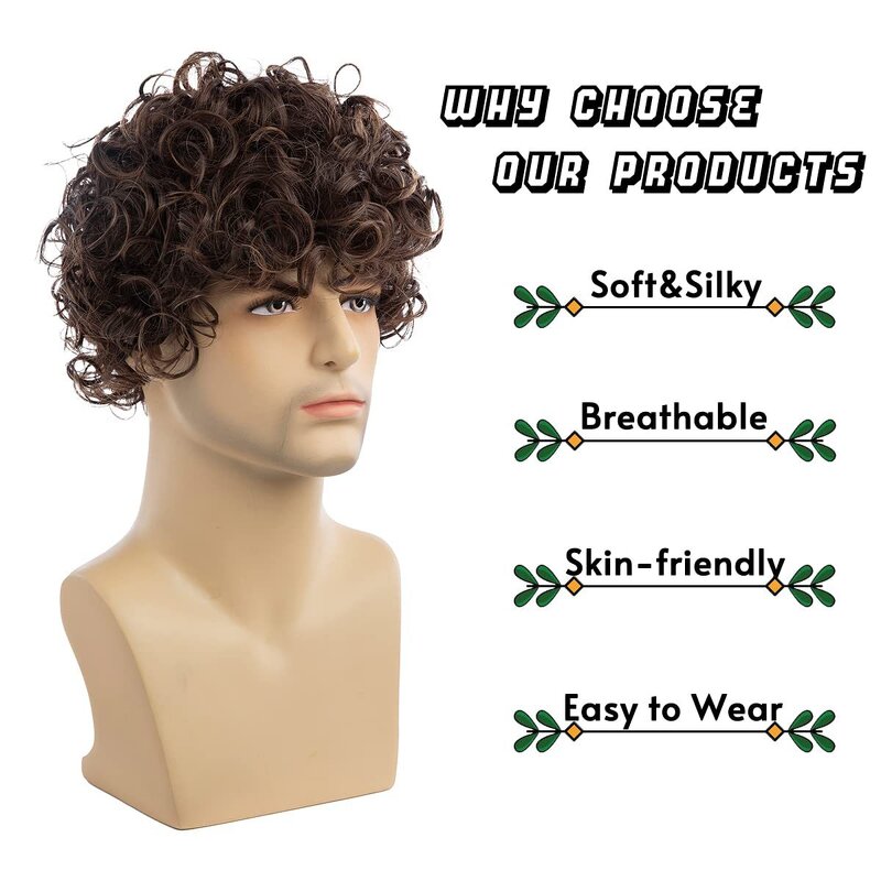Baseball Cap Wigs - High Quality Custom Short Straight Curly Black Brown Synthetic Bob