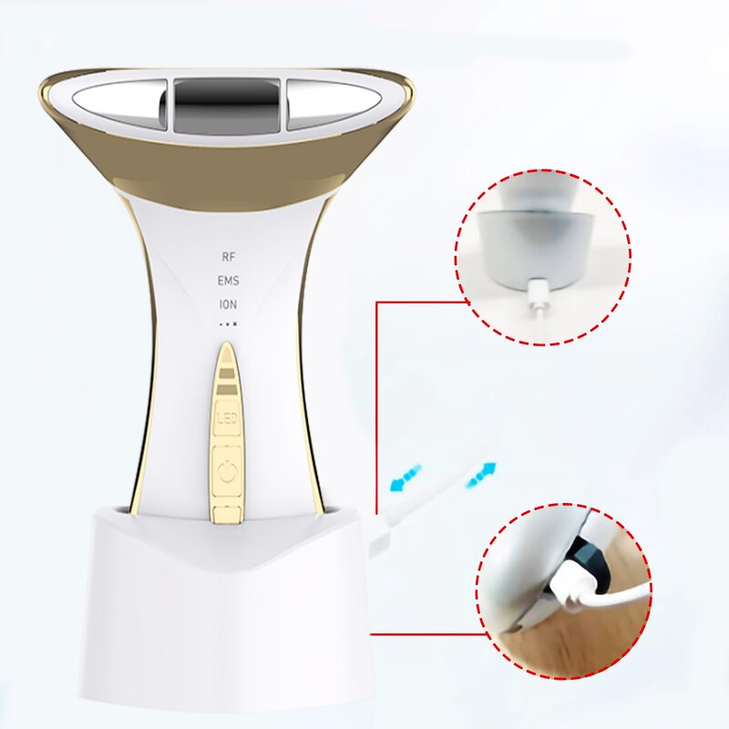 RF EMS Facial Massager - Home Use Red Light LED Photon Anti-Aging Face Neck Lifting