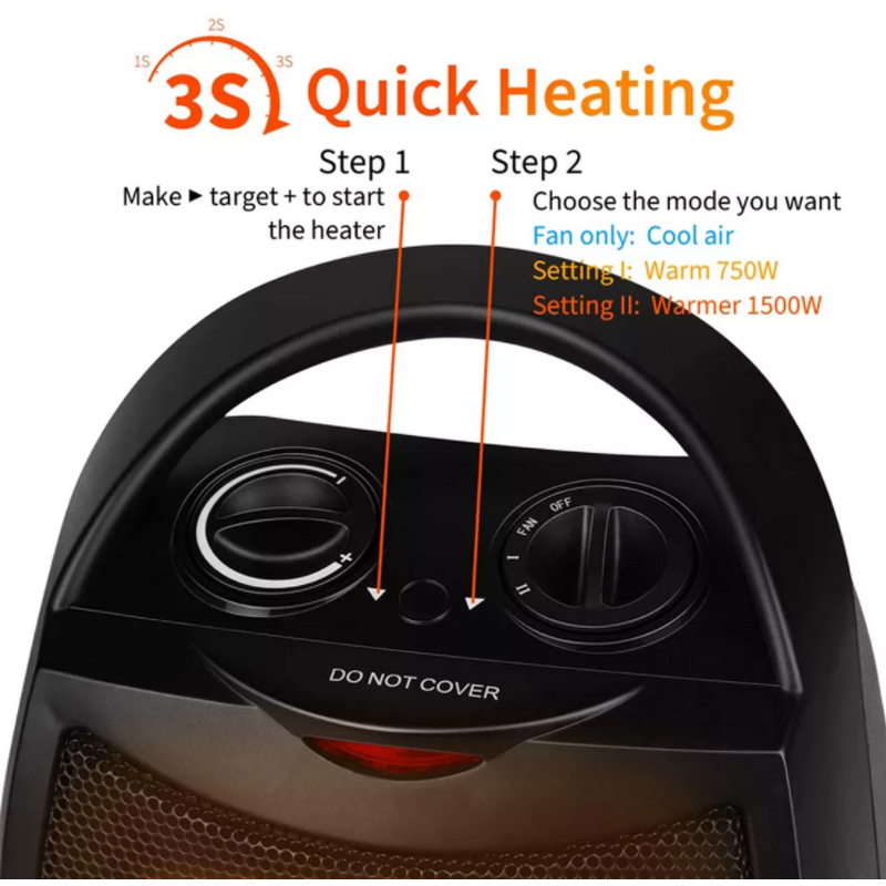 Fan Heater Manufacturer - In Stock Home 1500W Convenient Electric Room Black Sliver