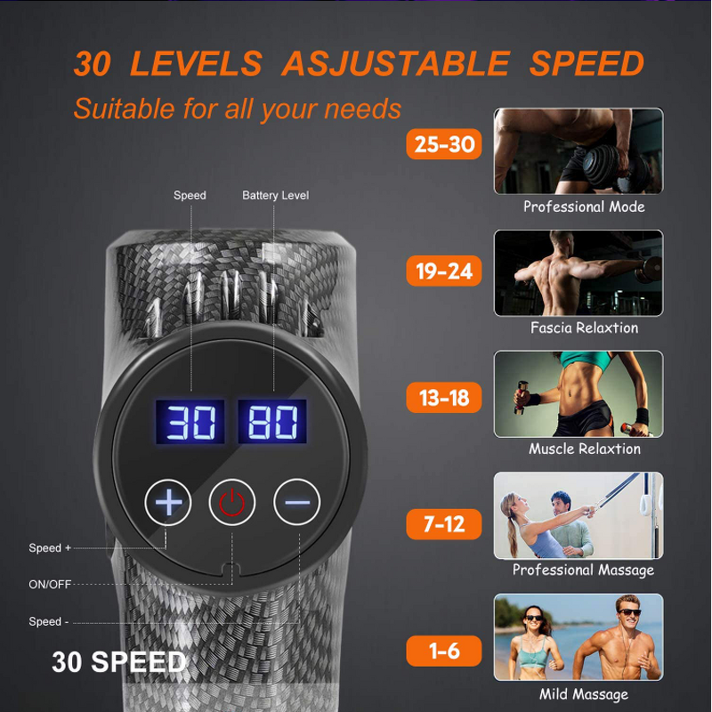 Massage Gun Manufacturer - Best-Selling 24V 30 Speed Touch Screen Carbon Fiber Shell