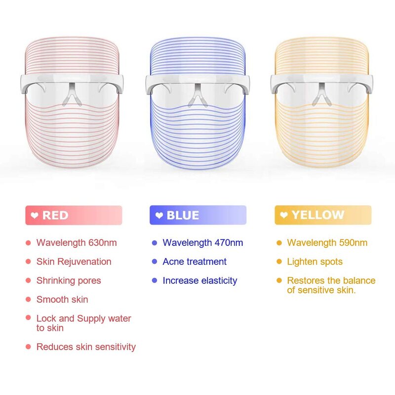 3 Colors Light Therapy Mask - Personal - Rechargeable Skin Rejuvenation Face Beauty Shield