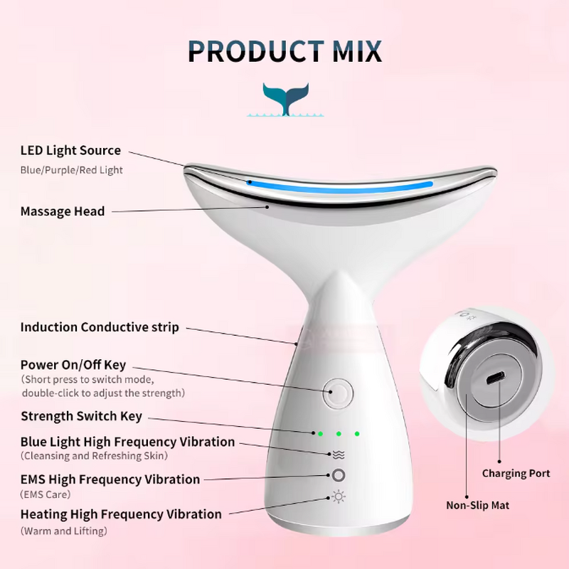 LED Facial Massager - 2025 Home Use - Vibrating Anti Aging Firming Wrinkle Remover Neck Lift