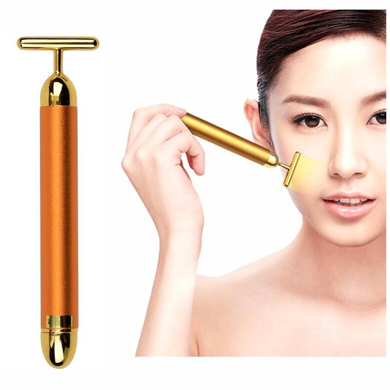 24K Golden T-Shape Massager - Hot Selling - Beauty Bar Electric Face Massage Tool