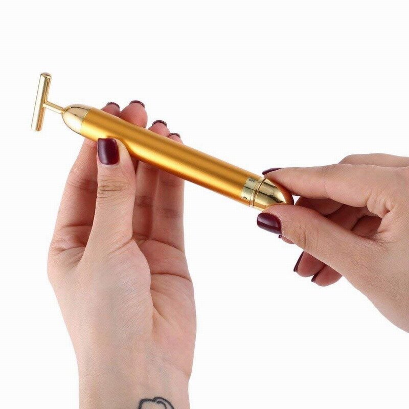 24K Golden T-Shape Massager - Hot Selling - Beauty Bar Electric Face Massage Tool